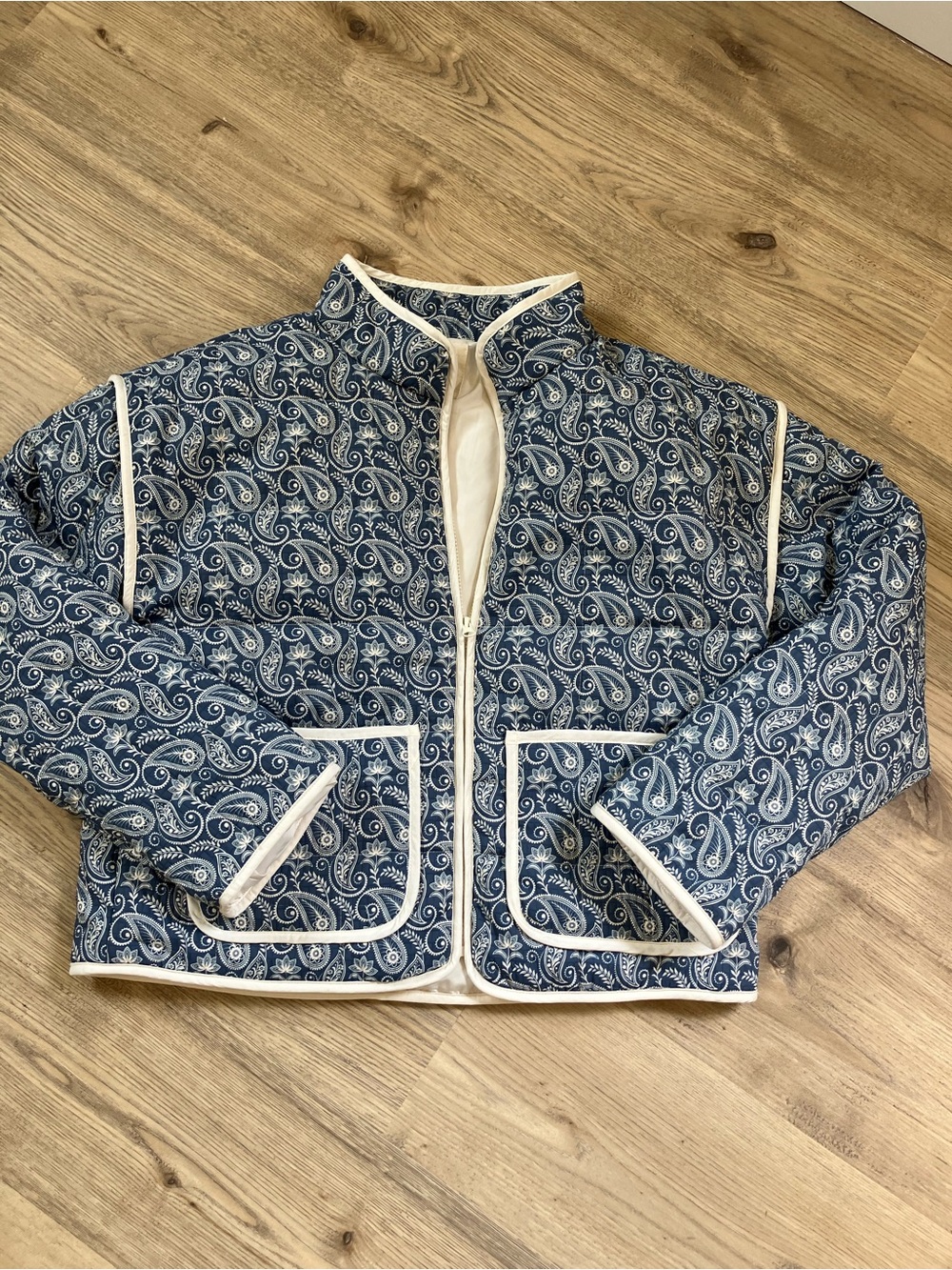 Quilted Thread and SupplyPaisley Blue Jacket with White Trim